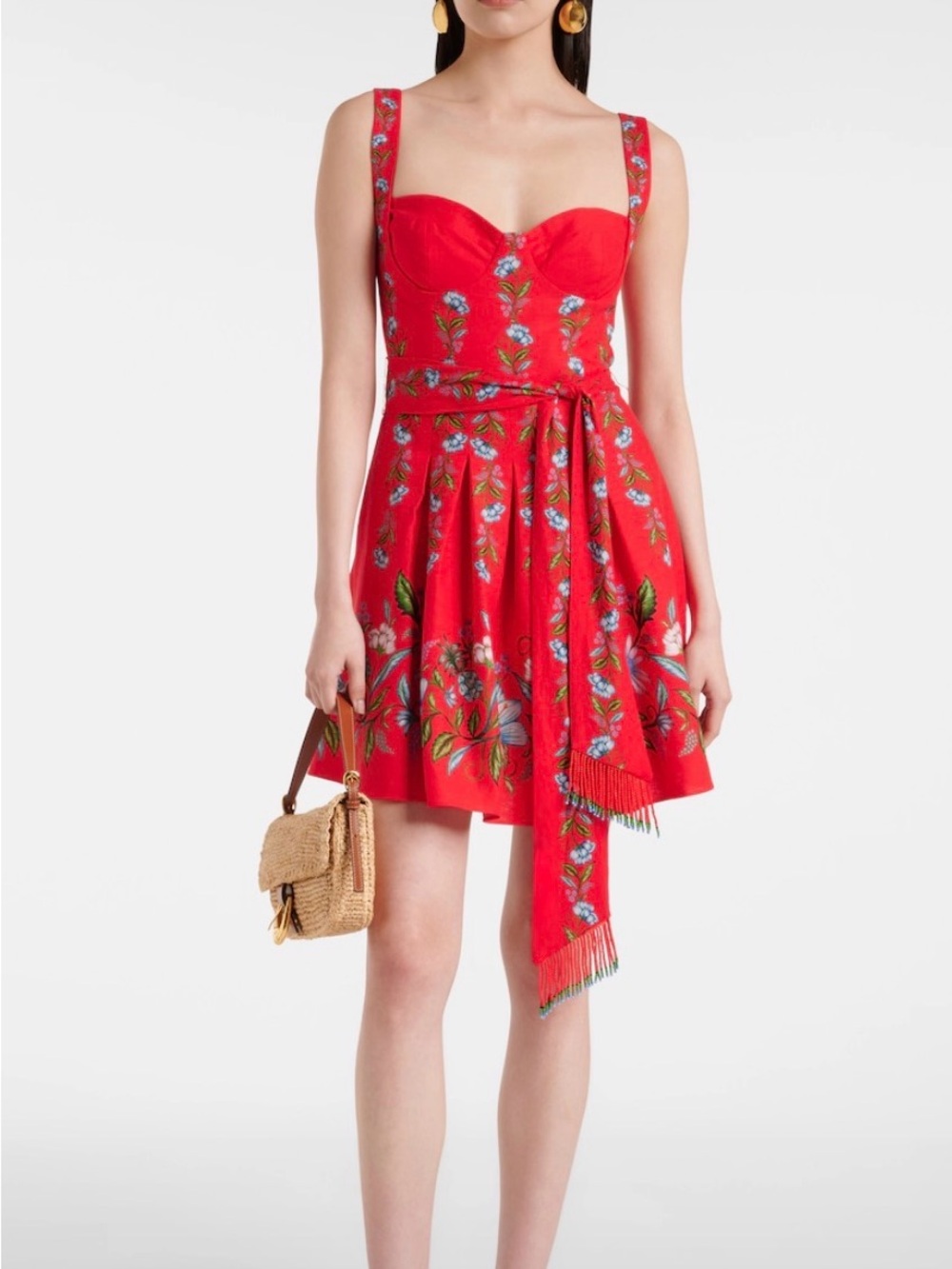 FARM Rio Red Floral Mini Dress with Sash